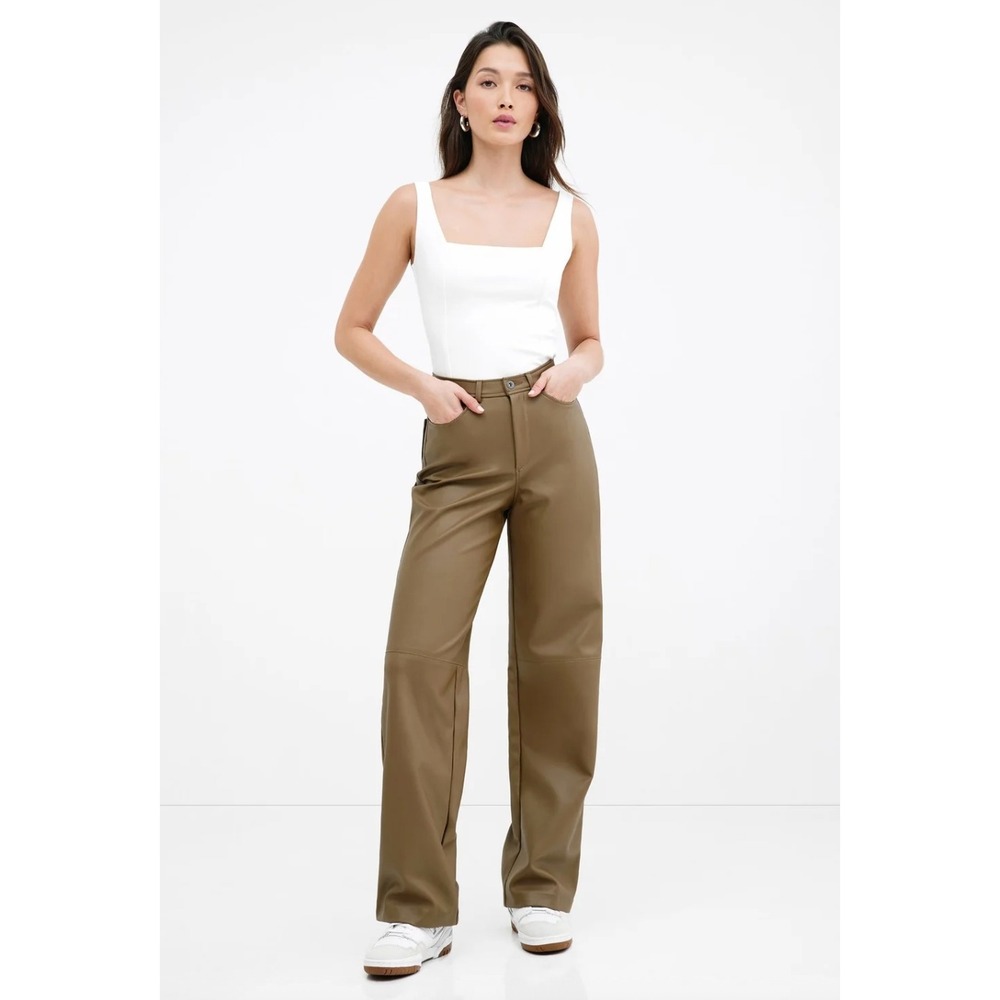 NWT Marcella Julien Faux Vegan Leather Wide Leg Pants Taupe Brown Small